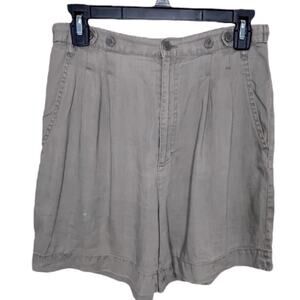 BROOKS BROTHERS Olive Green 100% Linen Pleated Shorts‎ Pockets Size 10